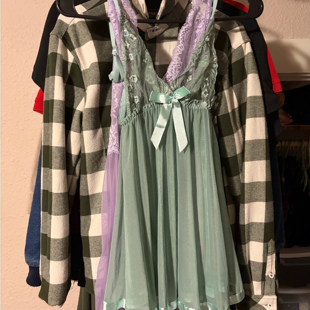 Mint & Lavender Lace Babydoll Nightdress - Women Intimates
